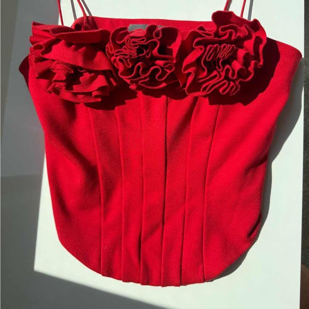 Sunday in Brooklyn red corset top with rose details